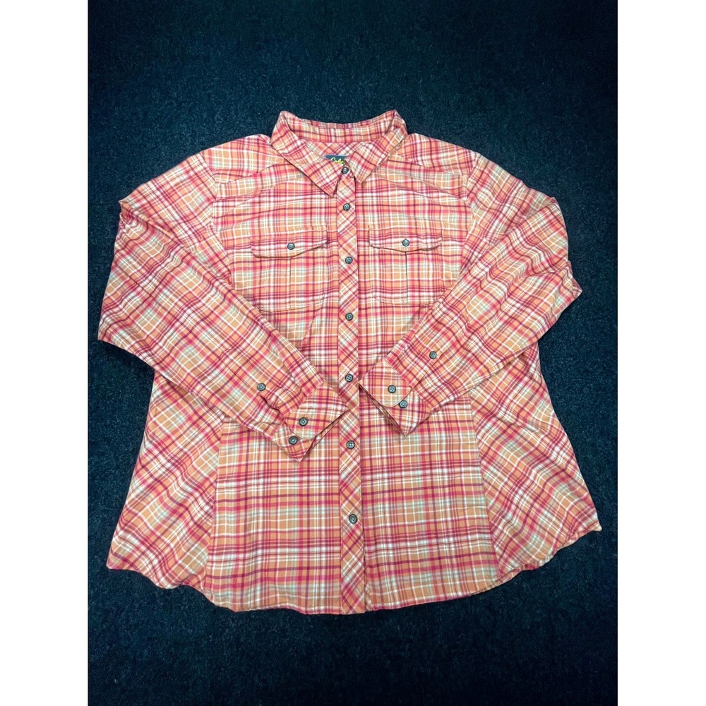 Cabela's Western Shirt Womens 2XL Orange Plaid Long Sleeve Cowboy Button Up